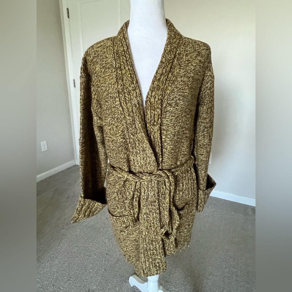 NWT Chaudry Wool Blend Wrap Sweater Size Medium in Color Brown/Gold